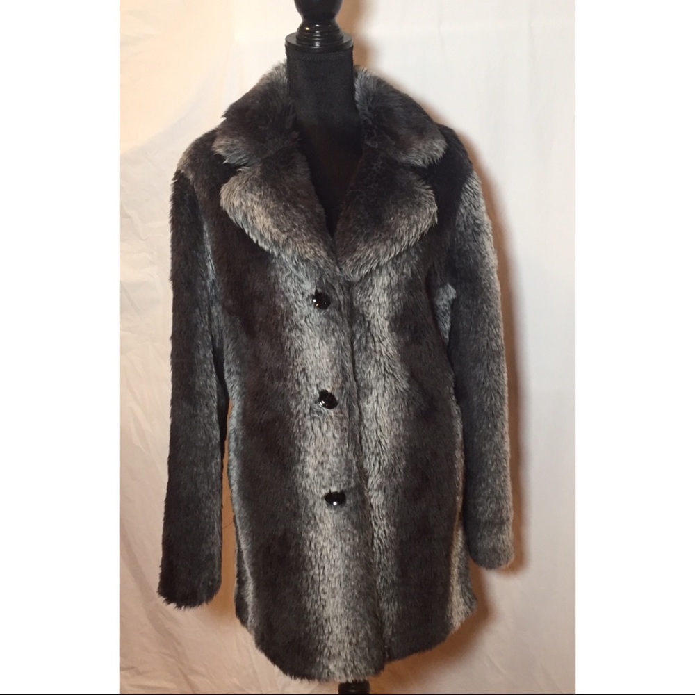 Blanc Noir Black/Silver-Grey Faux Fur Jacket EUC